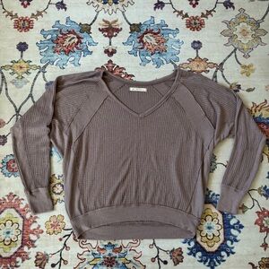 We the Free Santa Clara Mauve Soft Waffle Knit V-Neck Oversized Top Small